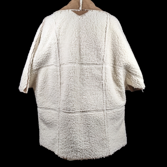 Faux Suede Sherpa Reversible Coat LG Soft Batwing 3/4 Sleeve Pocket Boho Driving - Picture 10 of 16